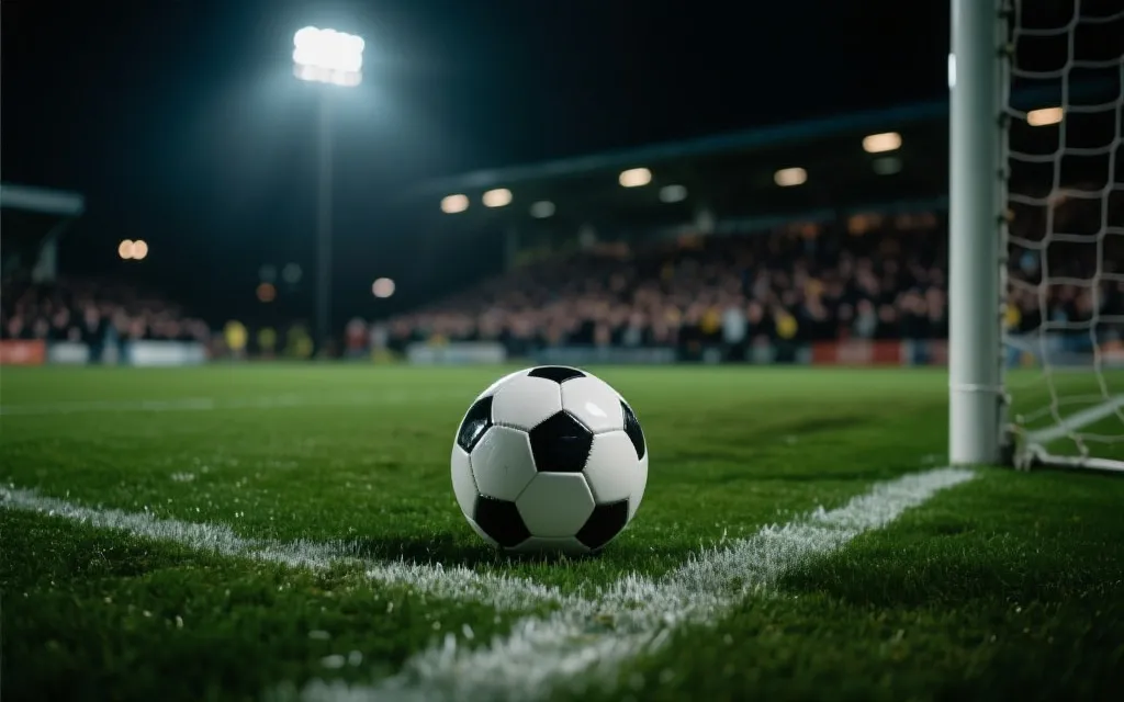 世界杯淘汰赛夜晚球场氛围：聚光灯下的足球与紧张观众
